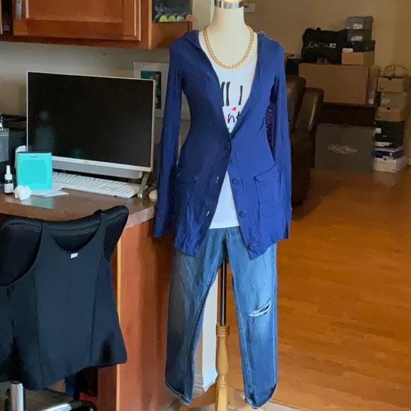 Miley Cyrus Max Azria Navy Blue Hooded Cardigan Size S, NWT - Picture 2 of 12